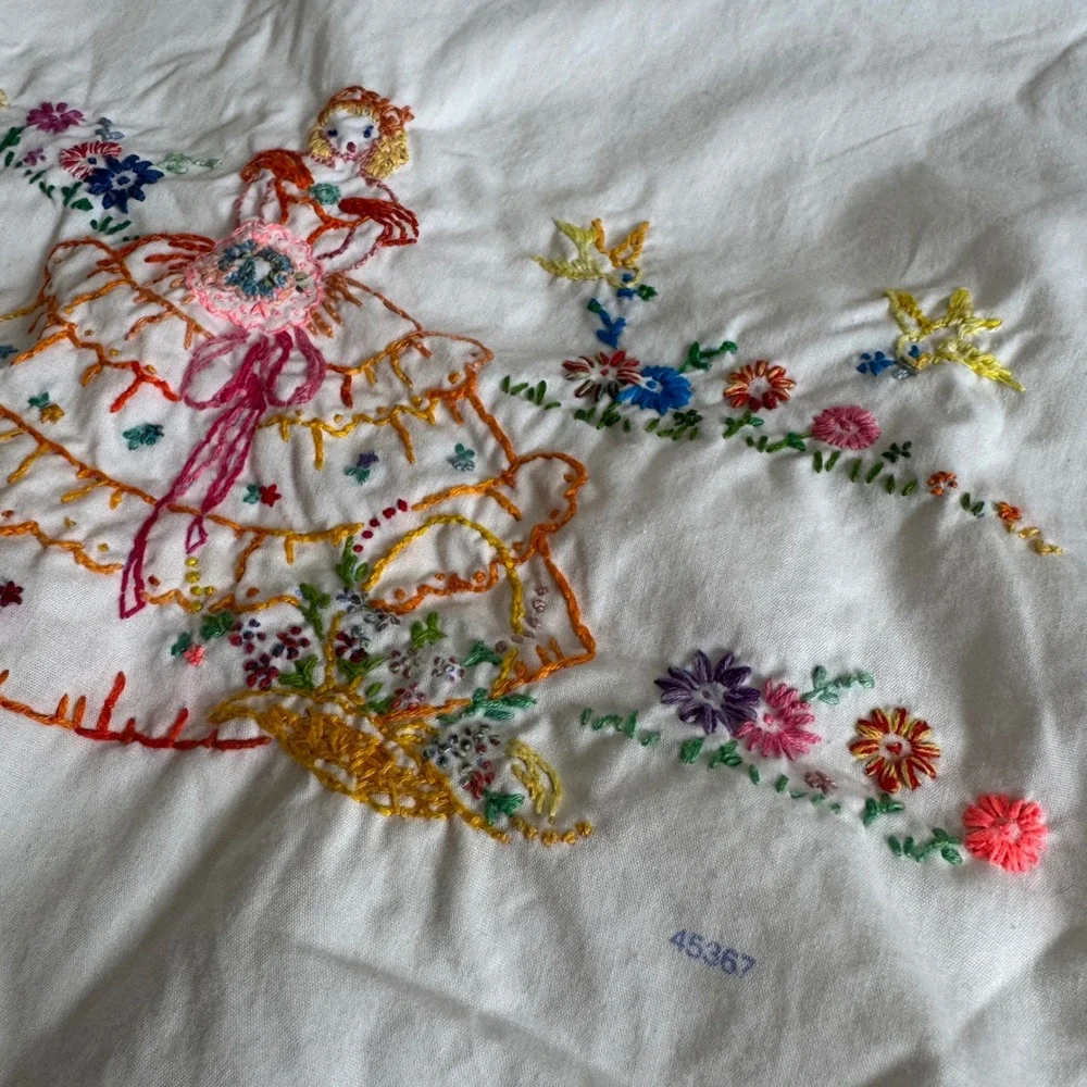 Handmade Hangers Pillowcase Set OS Multi Vintage Crochet Embroidery Cottagecore